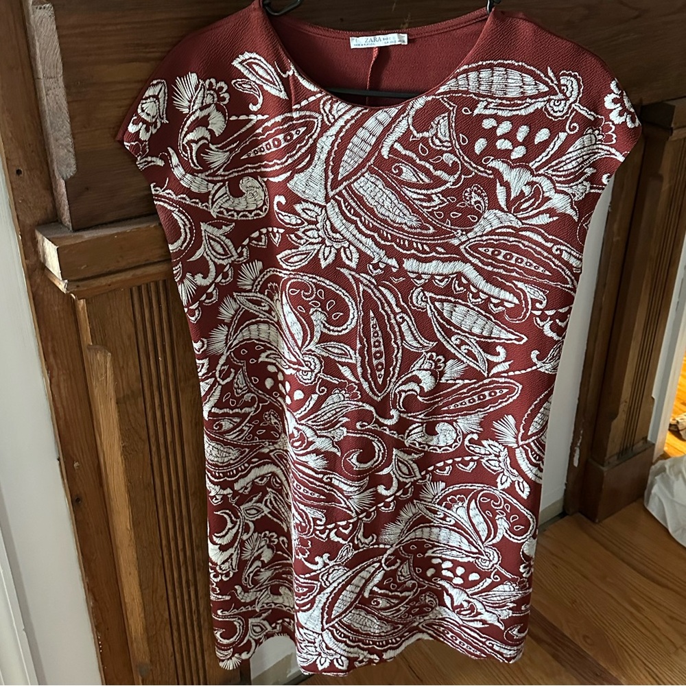 Zara Dark Orange/Brown Casual Dress with Paisley-Style Front Design